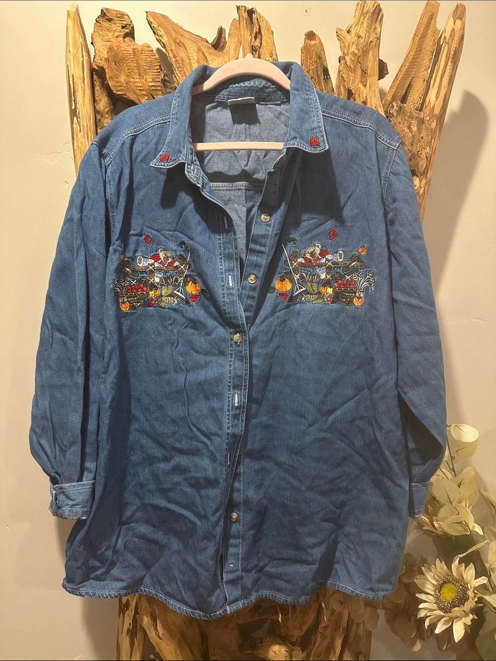 Bobbie Brooks Blue Denim Button-Front Shirt with Embroidered Chest
